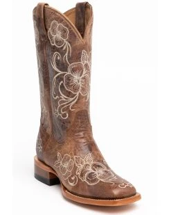 Shyanne Women's Lasy Floral Embroidered Western Boots - Broad Square Toe