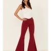 Shyanne Women's Red Seamed Pocket Flare Jeans