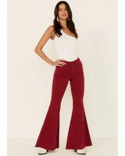 Shyanne Women's Red Seamed Pocket Flare Jeans