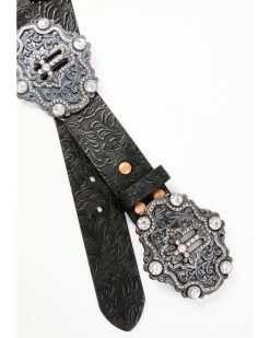 Shyanne Women's Cross Concho Tooled Strap Belt
