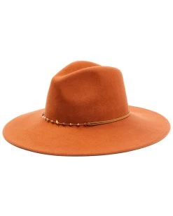 Shyanne Women's Rust Copper Beaded Rust Band Wool Felt Western Fedora Hat 