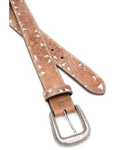 Shyanne Women's Brown Cut-Out Cream Underlay Western Belt