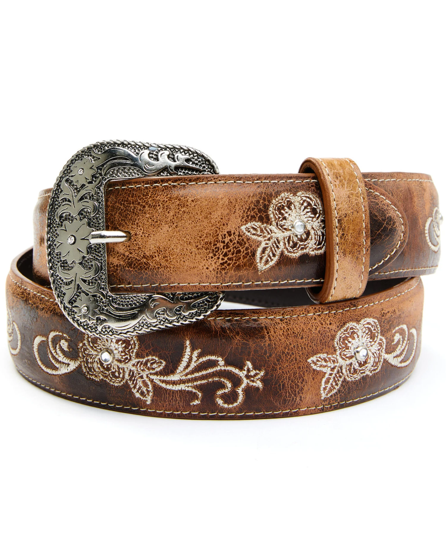 Shyanne Women's Lasy Cream Floral Western Belt - Image 2