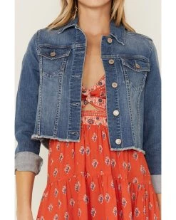 Shyanne Women's Light Denim Cropped Fray Jacket