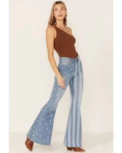 Shyanne Women's Stars & Stripes Print High Rise Super Flare Jeans