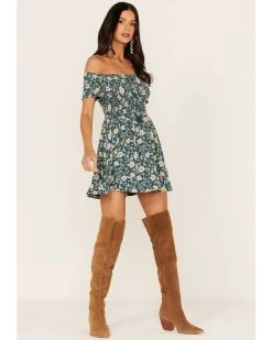 Shyanne Women's Floral Print Smocked Off Shoulder Dress