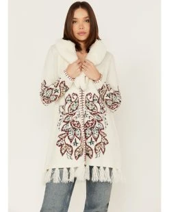 Shyanne Women's Paisley Knit Fringe & Faux Fur Cardigan