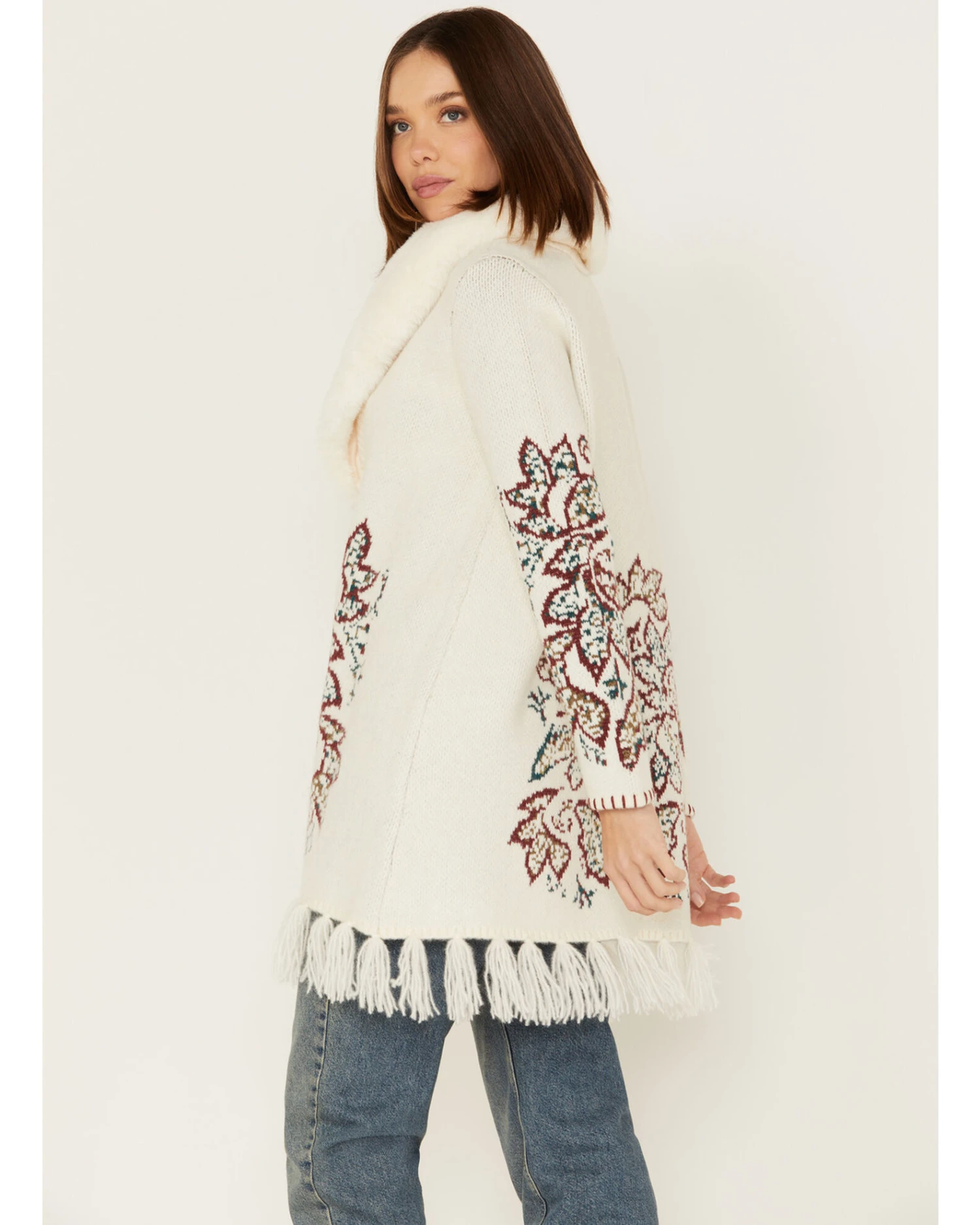 Shyanne Women's Paisley Knit Fringe & Faux Fur Cardigan - Image 4