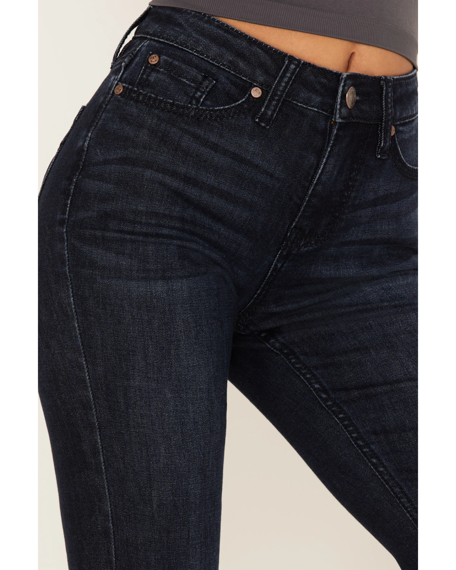 Shyanne Women's Embroidered Dark Wash High Rise Stretch Flare Jeans - Image 4