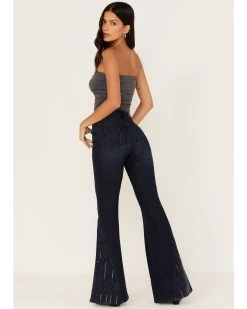 Shyanne Women's Embroidered Dark Wash High Rise Stretch Flare Jeans