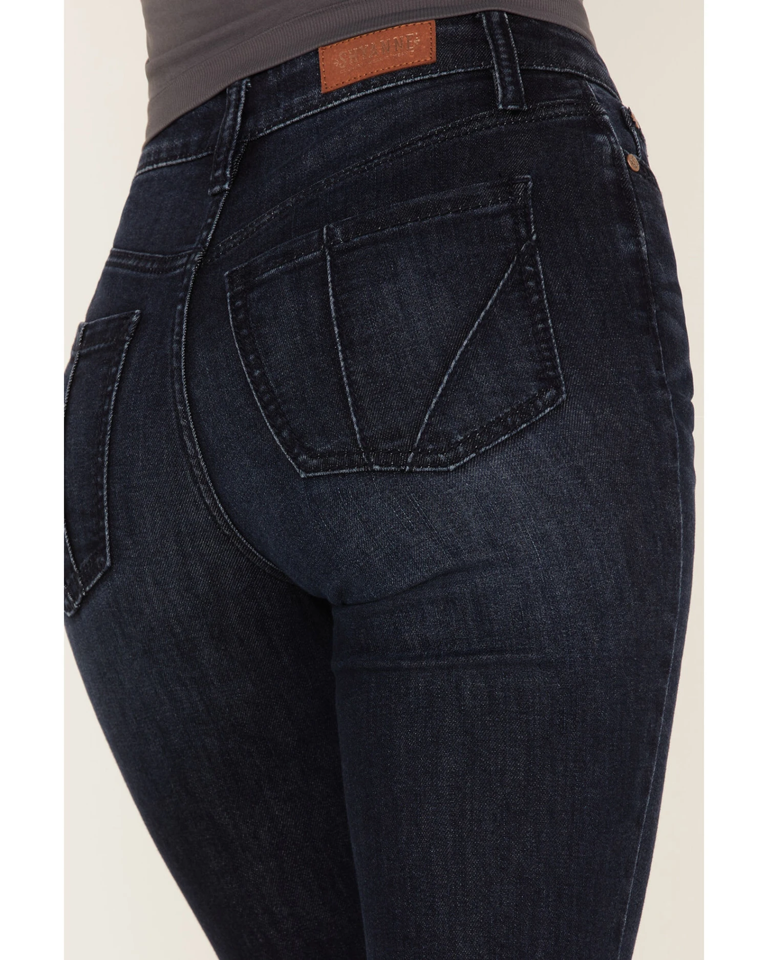 Shyanne Women's Embroidered Dark Wash High Rise Stretch Flare Jeans - Image 3