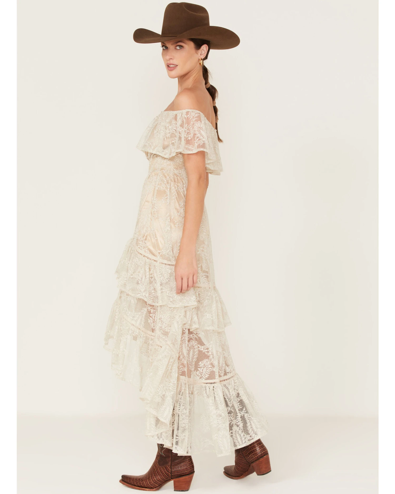 Shyanne Women's Off-Shoulder Tiered Lace Dress