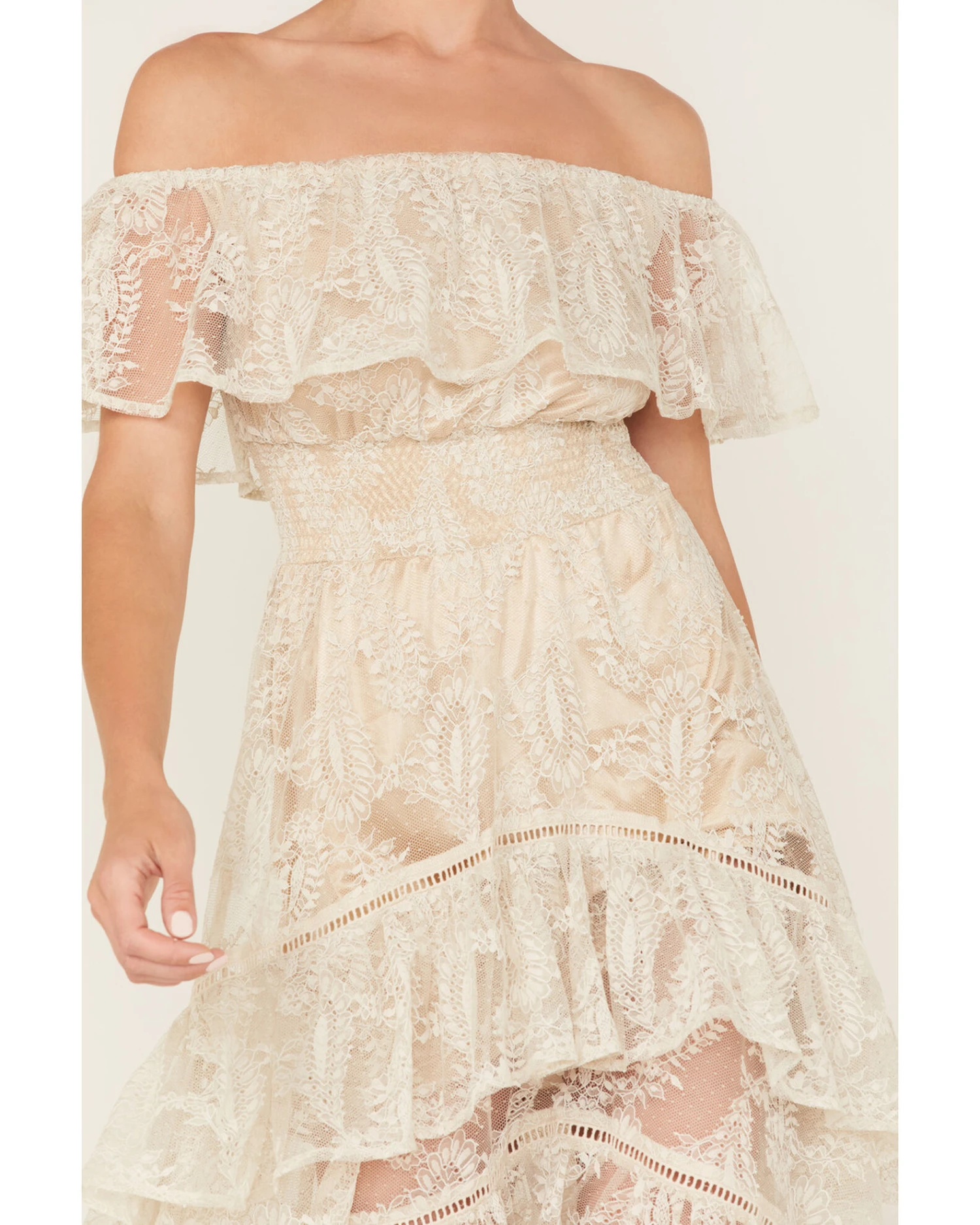 Shyanne Women's Off-Shoulder Tiered Lace Dress - Image 3