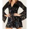 Shyanne Women's Flare Sleeve Burn Out Velvet Dress
