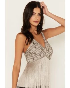 Shyanne Women's Beaded Fringe Halter Top