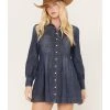 Shyanne Women's Medium Wash Long Sleeve Denim Shirt Dress