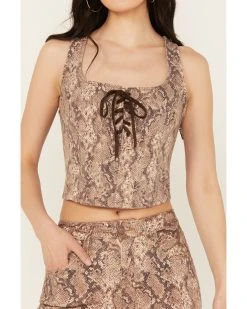 Shyanne Women's Snake Print Cropped Corset Top