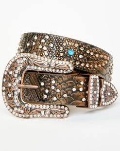 Shyanne Brown Snake Print Rhinestone Studded Bling Belt