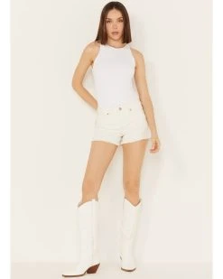 Shyanne Women's Bridal Mid Rise Lace Denim Shorts